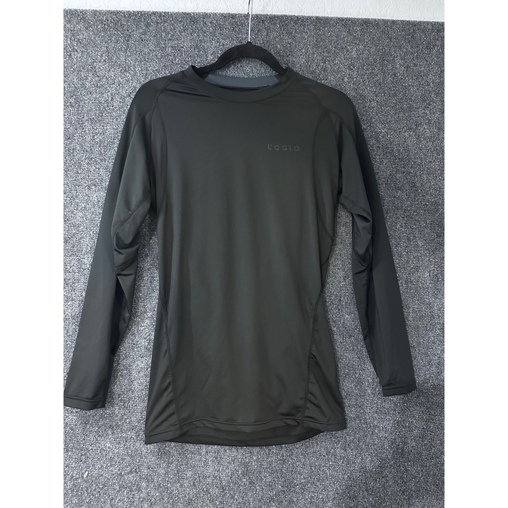 Tesla Mens Compression Shirt Long Sleeve Athletic Training Base Layer Black